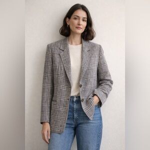 Vintage Michelle Smart Plaid Blazer USA Made Jacket 90s Grey Check Women’s M